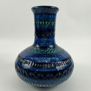Bitossi Rimini Blue Squat Onion Vase Aldo Londi Italy MCM‎ 6.5" 1960s